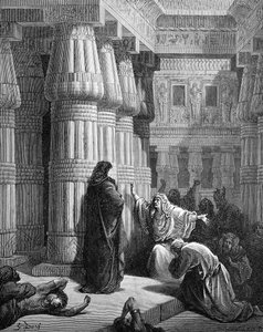 Les Égyptiens pressent Moïse de partir, par Doré. - Bible - Gustave Dore