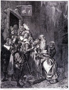 Entrez dans cette auberge, planche IV - Illustration de Gustave Doré pour La légende du Juif errant de Pierre Dupont, édition Librairie du magasin pittoresque, Paris 1862 - Gustave Dore