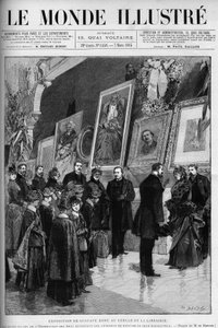Exposition de Gustave Doré (1832-1883), illustrateur et peintre français, dans le cercle de la librairie. Gravure dans « Le Monde Illustré » - Gustave Dore