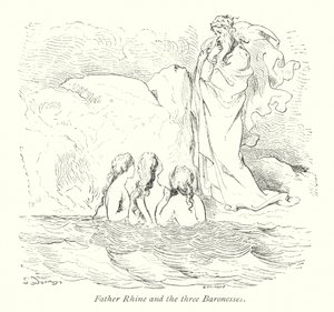 Le père Rhin et les trois baronnes (gravure) - Gustave Dore