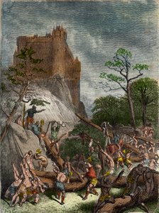 Féodalité au Moyen Âge : Serfs travaillant pour le Seigneur - Gravure de Gustave Doré du 19ème siècle dans « Histoire nationale illustrée de la France des temps les plus anciens à nos jours » 1876 - Collection privée. - Gustave Dore