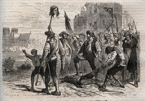 Révolution française : Mort de Jacques de Flesselles, comte de Brégy (1730-1789), administrateur français, prévôt des marchands sur les degrés de l