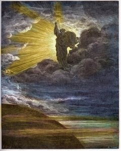 Dieu créant la lumière - La Création de la lumière - Ancien Testament (Genèse) - Création de la lumière - gravure dans « La Bible illustrée » par Gustave Doré (1832-1883) - Gravure de « La Bible de Doré » - Gustave Dore