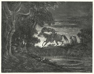 Don Quichotte de Gustave Doré : "Don Quichotte, accompagné de son cœur intrépide, sauta sur Rozinante" - Gustave Dore