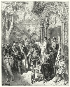Don Quichotte de Gustave Doré : "Il baisa la main du duc et de la duchesse en partant, et reçut la bénédiction de son maître" - Gustave Dore