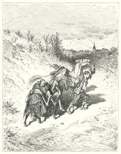 Don Quichotte de Gustave Doré : "Il les conduisit tous vers le village, et marcha lui-même à pied, très pensif" - Gustave Dore