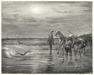 Don Quichotte : "Ici est tombé mon bonheur, pour ne jamais se relever" (gravure) - Gustave Dore