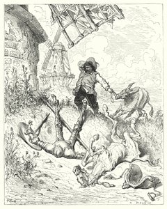 Don Quichotte de Gustave Doré : "Sancho courut aussi vite que son âne pouvait pour aider son maître" - Gustave Dore