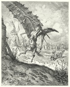 Don Quichotte de Gustave Doré : "La voile emporta à la fois le chevalier et le cheval avec elle"