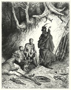 Don Quichotte de Gustave Doré : "Les écuyers laissèrent Don Quichotte, Roque et Sancho attendre leur retour" - Gustave Dore
