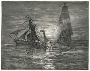 Don Quichotte de Gustave Doré : "Ils étant sous le vent, tirèrent deux coups de canon sur nous" - Gustave Dore