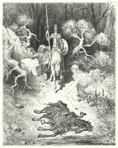 Don Quichotte de Gustave Doré: "Ils arrivèrent à un parc, où ils trouvèrent une mule morte" - Gustave Dore