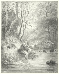 Don Quichotte de Gustave Doré : "Ils aperçurent un jeune homme en habit de campagne, assis au pied d