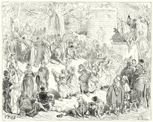Don Quichotte de Gustave Doré : "Ils étaient conduits par un vieil homme vénérable et une femme d