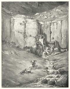 Don Quichotte de Gustave Doré : "Quand ils se rapprochèrent, même Rozinante lui-même sursauta au son effroyable" - Gustave Dore