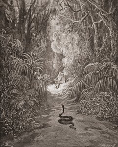 Illustration par Gustave Doré 1832-1883 artiste et illustrateur français pour Le Paradis perdu de John Milton Livre IX lignes 434 et 435 - Gustave Dore