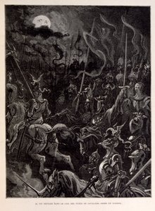 Illustration de chevaliers en bataille pendant une soirée au clair de lune