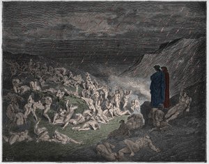Inferno, Canto 14 : Les violents, tourmentés sous une pluie de feu, illustration de 