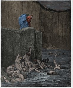 Enfer, Chant 18 : Les amants et les flatteurs dans le huitième cercle, illustration de "La Divine Comédie" de Dante Alighieri - Gustave Dore