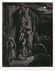 Les Jabesh-Gileadites récupèrent les corps de Saül et de ses fils, Illustration de la Bible de Doré