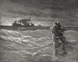 Jésus marchant sur la mer, Jean 6:19-21, illustration de 