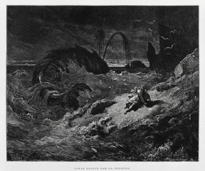 Jonas rejeté sur la terre ferme par la baleine, Illustration de la Bible de Doré - Gustave Dore