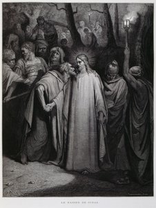 Judas trahit Jésus avec un baiser ; Illustration de la Bible de Doré