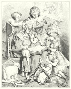 La lecture des contes en famille (gravure) - Gustave Dore