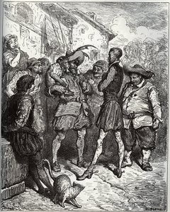 Maese Pedro et le singe devin - de «Don Quichotte de la Manche» par Miguel Cervantes (1547-1616) - Gravure sur bois d