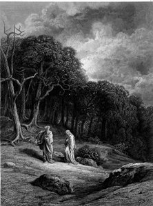 Merlin et Viviane dans la forêt de Brocéliande - dans « Viviane » par Alfred Tennyson, illustration par G. Doré - Gustave Dore