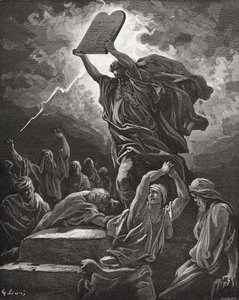 Moïse brisant les tables de la loi, Exode 32:19, illustration de la 