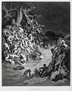 Noé et son arche échappent au grand déluge qui enveloppe la terre, Illustration de la Bible de Doré - Gustave Dore