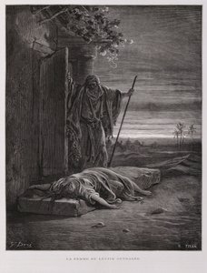 Scandale à Guibea, le Lévite emporte sa concubine morte, Illustration de la Bible de Doré - Gustave Dore