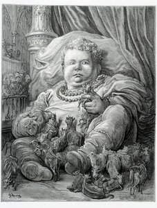 Pantagruel entoure des vaches - dans « Gargantua » par Rabelais, ill. Gustave Doré