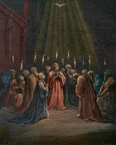 Pentecôte - Pentecôte (venue du Saint-Esprit) - Pentecôte, la descente du Saint-Esprit, gravure de Gustave Doré - coloration ultérieure - Gustave Dore