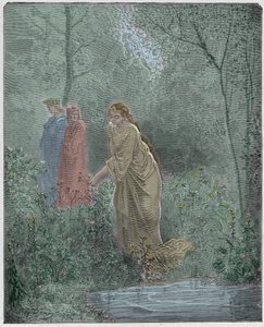 Purgatoire, Chant 27 : Le rêve de Dante de Leah dans le pré, illustration de "La Divine Comédie" par Dante Alighieri, 1885 - Gustave Dore