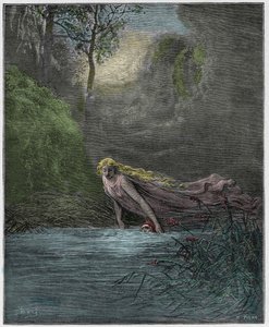 Purgatorio, Chant 31 : Dante submergé dans la rivière Léthé, illustration de "La Divine Comédie" de Dante Alighieri, 1885