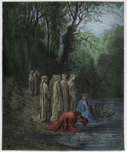 Purgatoire, Chant 33 : Dante boit de la rivière Eunoe, illustration de "La Divine Comédie" par Dante Alighieri, 1885 - Gustave Dore