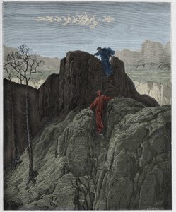 Purgatoire, Chant 4 : Virgile guide Dante sur le flanc escarpé de la montagne, illustration de "La Divine Comédie" de Dante Alighieri - Gustave Dore