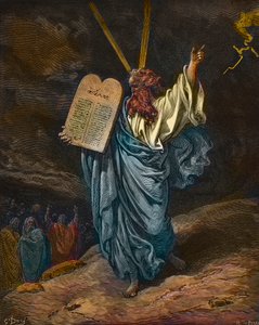 Représentation de Moïse avec les nouvelles Tables de la Loi sur le mont Sinaï - gravure par Gustave Doré (1832-1883) - coloration ultérieure