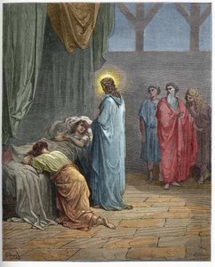 Résurrection de la fille de Jaïre - Jésus ressuscitant la fille de Jaïre - gravure dans « La Bible illustrée » par Gustave Doré (1832-1883) - Gravure de « La Bible de Doré »