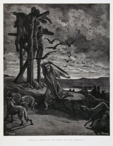 Rizpah empêche les bêtes sauvages de profaner les corps de ses fils morts, Illustration de la Bible de Doré - Gustave Dore