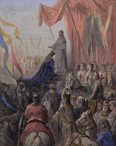 Saint Bernard de Clairvaux (San Bernardo di Chiaravalle, Bernard de Fontaine 1090-1153) prêchant la deuxième croisade en présence du roi Louis VII et de la reine Aliénor d