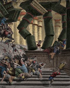 Samson détruisant le Temple de Dagon Gravure par Gustave Doré (1832-1883) - Gustave Dore