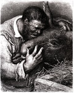 Sancho Panza pleure en embrassant son âne - Gustave Dore