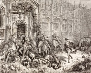 Scène de La Belle au bois dormant de Charles Perrault. De El Mundo Ilustrado, publié à Barcelone, vers 1880. - Gustave Dore