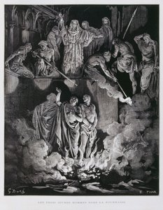Shadrach, Meshach et Abednego dans la fournaise ardente, Illustration de la Bible de Doré - Gustave Dore