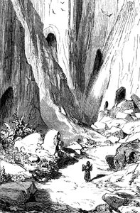 Sindbad le marin - conte des mille et une nuits - illustration de Gustave Doré - édition Maxwell 1865 - Deuxième voyage : Sindbad découvre une vallée avec des diamants, mais malheureusement occupée par des serpents géants