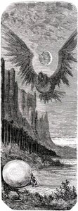 Sindbad le marin - conte des mille et une nuits - illustration de Gustave Doré - édition Maxwell 1865 - Deuxième voyage : Sindbad ayant découvert sur une île un énorme œuf de l