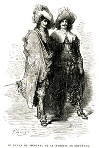 Le Baron de Sigognac et le Marquis de Bruyères. Gravure par Gustave Doré illustrant le roman de Théophile Gautier "Le capitaine Fracasse", édition Charpentier 1863. - Gustave Dore